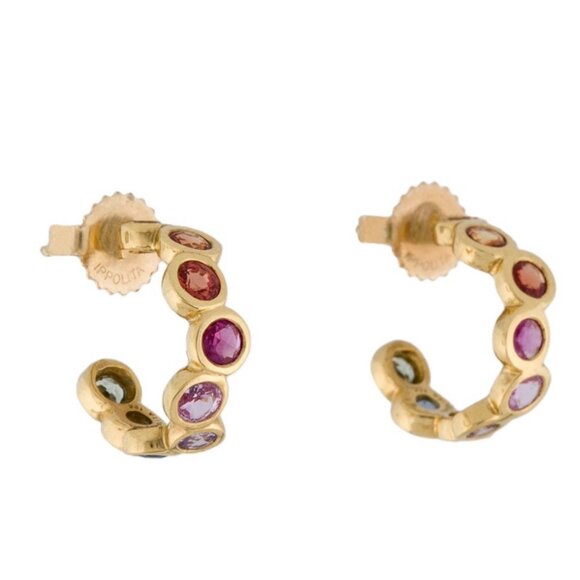 IPPOLITA 18K 750 YELLOW GOLD SAPPHIRE STARLET HUGGIE HOOP EARRINGS - Picture 10 of 10